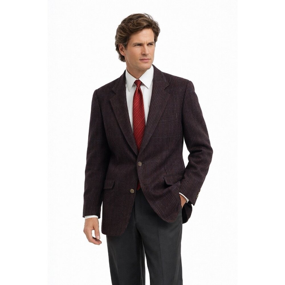 vintage 80s AUSTIN REED wool sport coat made in USA woven in Scotland plaid 46L